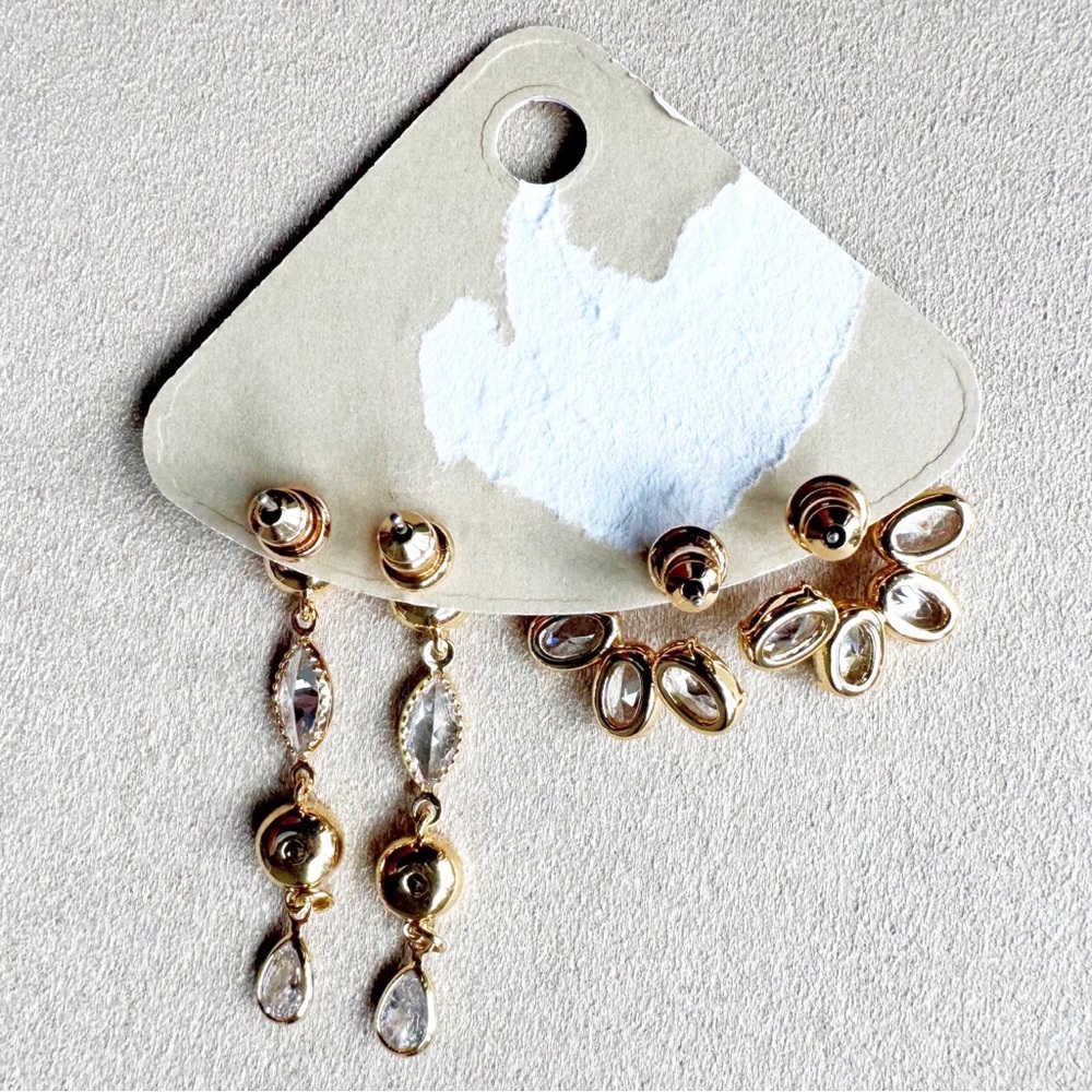 Anthropologie Crystal Rhinestone Earrings, 2 Pair Set - Picture 3 of 10